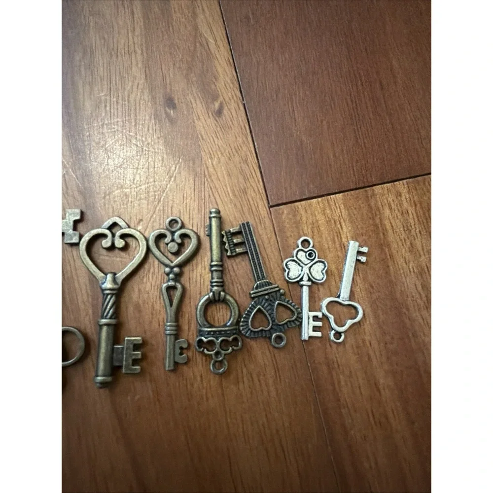 Mixed Metal Mini Key Charms Bracelet Charms Miniatures Lot Of 8